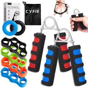 مجموعة تقوية قبضة اليد من CYFIE مكونة من 8 قطع، 2 مقابض إسفنجية، 4 تمارين للأصابع، حلقتين للقبضة، تمرين ساعد المعصم لتقوية اليد، قوة الإصبع، العلاج الطبيعي وتخفيف التوتر in Kuwait