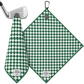 Magnetic Golf Towel for Golf Bags – Green & White Checkered Microfiber Golf Towel with Strong Magnet Clip, Soft Absorbent Waffle Weave, Quick Dry Golf Towel for Men & Golf Cart Accessories in Kuwait
