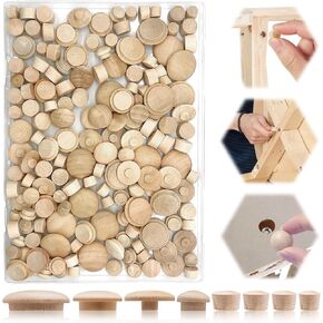 160 Pcs 2 Styles Wood Hole Plugs Assortment Set, 3/16 Inch, 5/16 Inch, 3/8 Inch, 1/2 Inch Hardwood Maple Button Cap, Flush Type Wooden Screw Covers for Decor Furniture in Saudi Arabia
