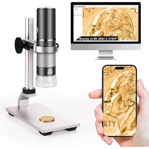 مجهر 4K مع حامل احترافي + حافظة لهاتف iPhone Android PC، كاميرا عالية الدقة بمجهر USB رقمي 50-1000X لجميع الهواتف المحمولة iPad Android Tablet Windows Mac Chrome Linux in Kuwait