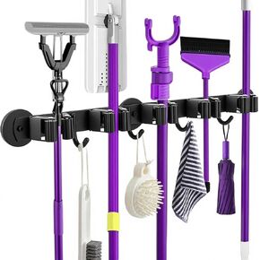 Magnetic Broom Holder Wall Mount - Heavy Duty Non-Slip Mop Hanger with 4 Hooks And 5 Rack, No Drill Tool Organizer for Refrigerator,Garage,Laundry Room (Black, 5Racks 4Hooks) in Kuwait