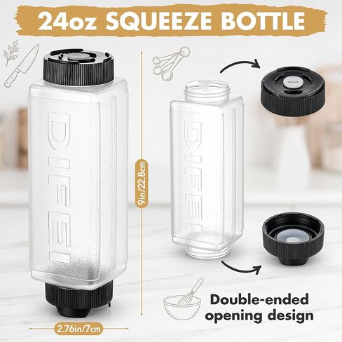 3 Pcs 24 oz Condiment Squeeze Bottles Refillable Inverted Plastic Double Head Squeeze Bottles Large Valve Dispenser for Sauces Oils Syrup Cream Ketchup for Home Restaurant in Kuwait