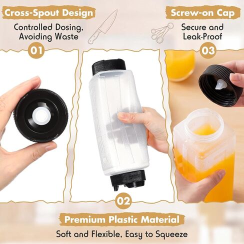 3 Pcs 24 oz Condiment Squeeze Bottles Refillable Inverted Plastic Double Head Squeeze Bottles Large Valve Dispenser for Sauces Oils Syrup Cream Ketchup for Home Restaurant in Kuwait