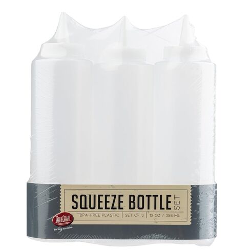 TableCraft 12 OZ Squeeze Bottle Set, 3-Pack, Durable Plastic Condiment Bottles with Standard TipTop, Easy-Squeeze Design for Sauces, Dressings, and BBQ Use, Ideal for Home, Kitchen & Grilling in Kuwait