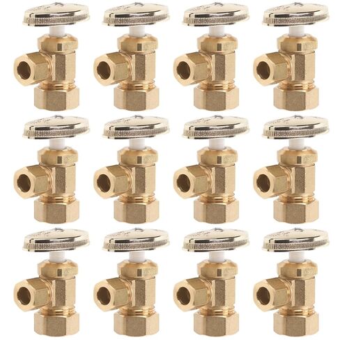 Homewerks 638 5202RB 1/2" NOM Comp x 3/8" OD Comp صمام إغلاق متعدد الزوايا، نحاس خشن، 12 حزمة in Kuwait