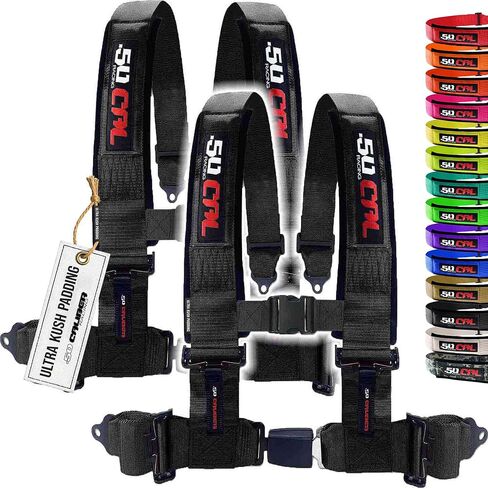 Silver 4 Point Harnesses (2) لمقعد دلو ، إصدار زر الضغط ، 10 ألوان للاختيار من بينها ، تسخير السباق ، سيارة سباق ، مركبة على الطريق ، UTV ، RZR [6043 (x2)] in Kuwait