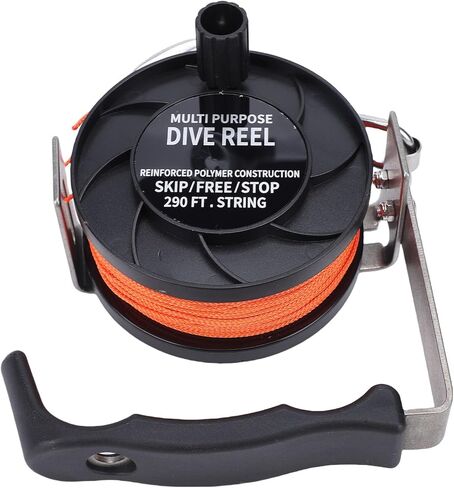 بكرة غوص Drfeify Scuba، خط برتقالي عالي الوضوح بطول 290 قدم من الفولاذ المقاوم للصدأ ABS مع مقبض، للغوص في حطام الكهف والاستكشاف تحت الماء (أصفر فلورسنت) in Kuwait