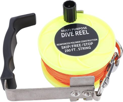 بكرة غوص Drfeify Scuba، خط برتقالي عالي الوضوح بطول 290 قدم من الفولاذ المقاوم للصدأ ABS مع مقبض، للغوص في حطام الكهف والاستكشاف تحت الماء (أصفر فلورسنت) in Kuwait