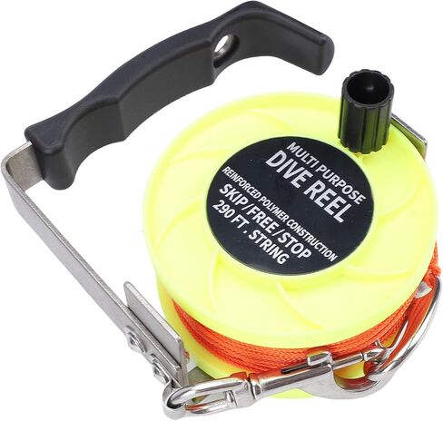 بكرة غوص Drfeify Scuba، خط برتقالي عالي الوضوح بطول 290 قدم من الفولاذ المقاوم للصدأ ABS مع مقبض، للغوص في حطام الكهف والاستكشاف تحت الماء (أصفر فلورسنت) in Kuwait
