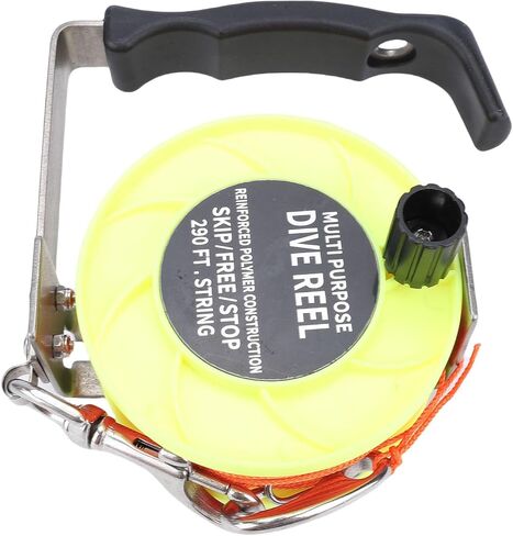 بكرة غوص Drfeify Scuba، خط برتقالي عالي الوضوح بطول 290 قدم من الفولاذ المقاوم للصدأ ABS مع مقبض، للغوص في حطام الكهف والاستكشاف تحت الماء (أصفر فلورسنت) in Kuwait