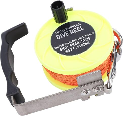 بكرة غوص Drfeify Scuba، خط برتقالي عالي الوضوح بطول 290 قدم من الفولاذ المقاوم للصدأ ABS مع مقبض، للغوص في حطام الكهف والاستكشاف تحت الماء (أصفر فلورسنت) in Kuwait
