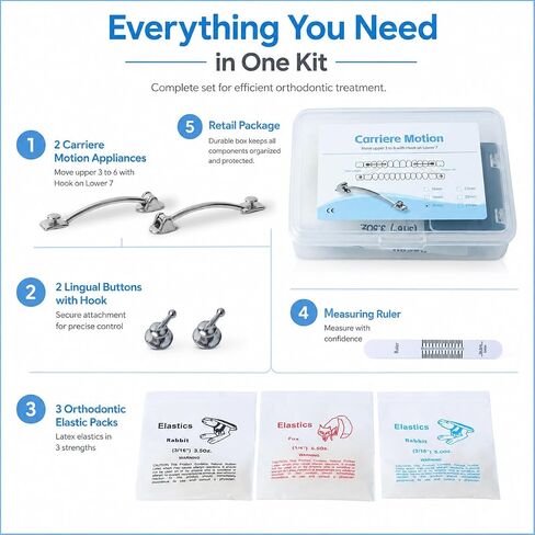 Orthodontic Class II Molar Distalizer Appliance Kit, Professional Dental Class II Correction Appliance with Lingual Buttons, Elastics, Ruler and Storage Box, 6 Size Options (Size 20mm) in Kuwait
