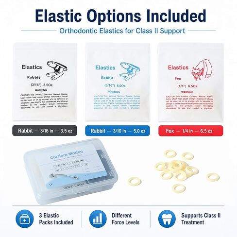 Orthodontic Class II Molar Distalizer Appliance Kit, Professional Dental Class II Correction Appliance with Lingual Buttons, Elastics, Ruler and Storage Box, 6 Size Options (Size 20mm) in Kuwait