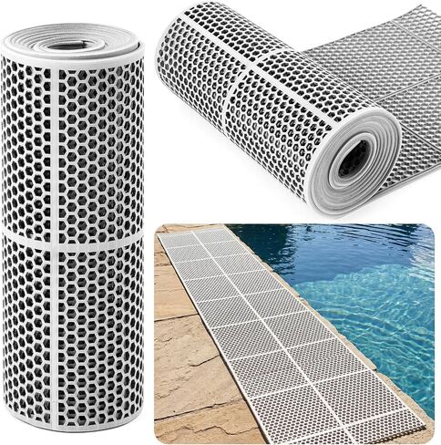 Tinideya 1 Roll 1 x 20 ft Drainage Pool Floor Mat, Non Slip PVC Swimming Pool Mat, Slim Width Waterproof Flooring Accessories Easy to Cut for Outdoor Indoor Deck Shower Balcony Garage Home Use in Kuwait
