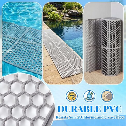 Tinideya 1 Roll 1 x 20 ft Drainage Pool Floor Mat, Non Slip PVC Swimming Pool Mat, Slim Width Waterproof Flooring Accessories Easy to Cut for Outdoor Indoor Deck Shower Balcony Garage Home Use in Kuwait