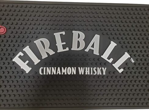 Fireball Cinnamon Whisky Extra Large Bar Mat - Rectangular, 8" x 1'8", Black, Letter Print in Kuwait