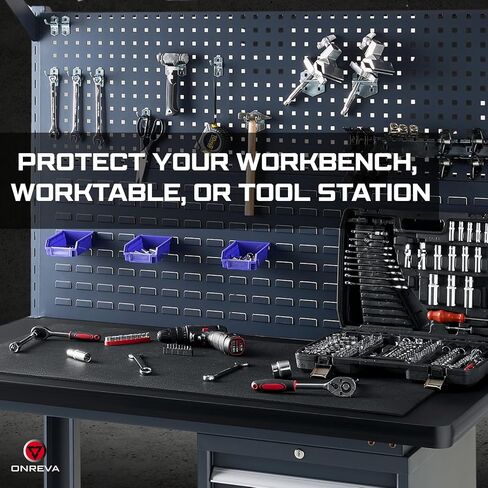 ONREVA Workbench Mat 18X46 Inches, 5mm Thick EVA Rubber Work Mat, Protect Your Work Bench Top, Heavy Duty Non-Slip Pad for Tool Box Top, Table, Tool Station Cover Liner Matt 46"X18" in Kuwait