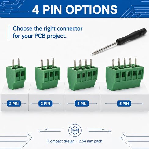 52PCS 2.54mm 0.1 "الملعب PCB جبل المسمار محطة كتلة موصل 2P 3P 4P محطات 150V 6A متوافق 26-18AWG كابل لمشاريع الالكترونيات المنزلية in Kuwait