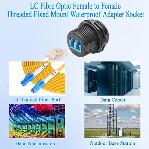 QIANRENON LC Fibre Optic Threaded Fixed Waterproof Adapter Coupler Duplex LC Fibre Optic Female to Female Bulkhead Mount Connector Front Panel Mount Socket, IP68, for Patch Panel Outdoor Cabling in Kuwait
