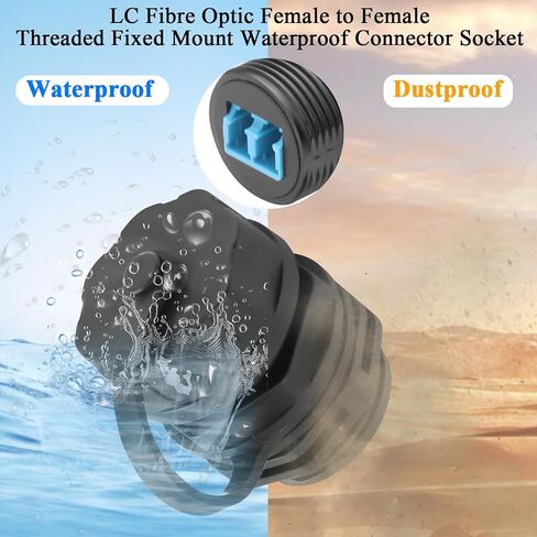 QIANRENON LC Fibre Optic Threaded Fixed Waterproof Adapter Coupler Duplex LC Fibre Optic Female to Female Bulkhead Mount Connector Front Panel Mount Socket, IP68, for Patch Panel Outdoor Cabling in Kuwait