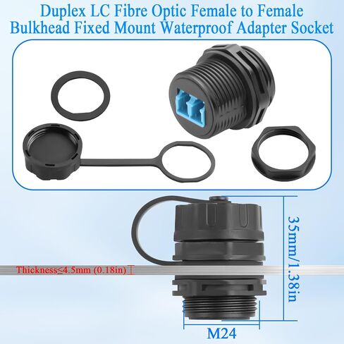 QIANRENON LC Fibre Optic Threaded Fixed Waterproof Adapter Coupler Duplex LC Fibre Optic Female to Female Bulkhead Mount Connector Front Panel Mount Socket, IP68, for Patch Panel Outdoor Cabling in Kuwait