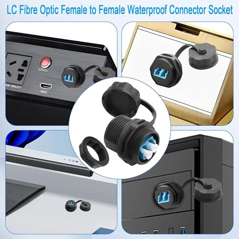 QIANRENON LC Fibre Optic Threaded Fixed Waterproof Adapter Coupler Duplex LC Fibre Optic Female to Female Bulkhead Mount Connector Front Panel Mount Socket, IP68, for Patch Panel Outdoor Cabling in Kuwait