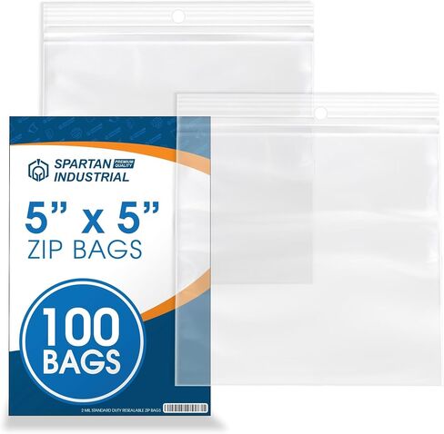 Spartan Industrial - 5" X 5" Square Zip Bags With Hang Hole for Displays (100 Count) - 2 Mil Plastic Resealable Bags for Storage and Packaging in Kuwait