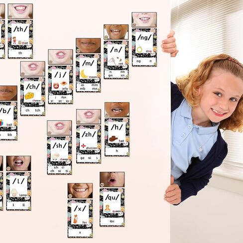 JarThenaAMCS 54Pcs Back to School Phonics Sound Wall Posters Phonetic Symbol & Mouth Shape Educational Cards for ESL Speech Therapy Classroom Teaching Reading Supplies in Saudi Arabia