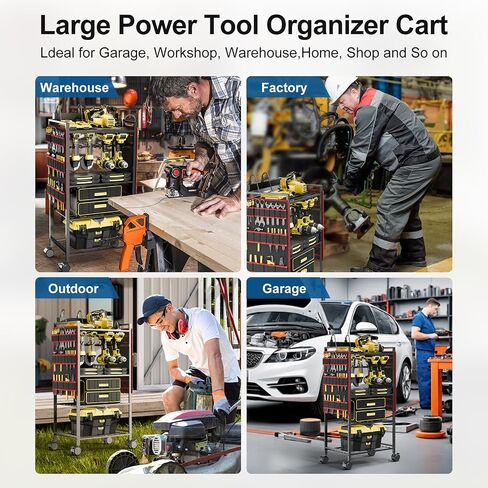 5-Tier Power Tool Organizer Cart with Charging Station - 8 AC Outlets, 300 lbs Heavy Duty Utility Rack, Rolling Drill Holder & Tool Storage Cart on Wheels for Garage, Workshop, Gift,Red in Saudi Arabia