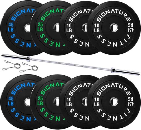 Fitvids 2-Inch Olympic Rubber Weight Plates Sets, Bumper Plates Set with Barbell for Strength Training, 180-390 Lbs Multiple Options in Kuwait