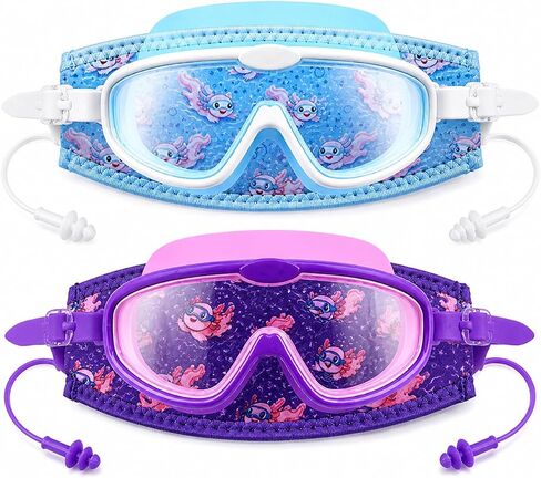 2-Pack Axolotl Kids Swim Goggles with Soft Fabric Strap — Anti-Fog, Comfortable Fit for Young Swimmers in Kuwait