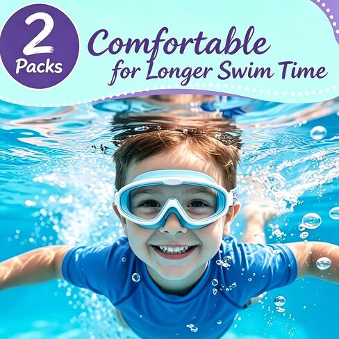 2-Pack Axolotl Kids Swim Goggles with Soft Fabric Strap — Anti-Fog, Comfortable Fit for Young Swimmers in Kuwait