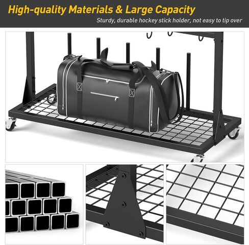 ikkle Hockey Gear Drying Rack with Storage Shelf & Wheels, Ice Hockey Stick Holder, Equipment Dryer for Ice Hockey, Lacrosse, Large Display Rack Sports Metal Shelving Tree Stand for Home, Locker Room in Kuwait
