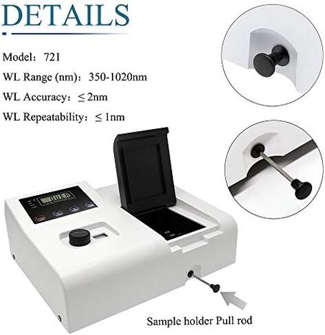 Visible Spectrophotometer 721 Spectrometer Light Meter Laboratory Light Analyzer Wavelength: 350-1020nm Spectral in Kuwait