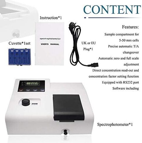 Visible Spectrophotometer 721 Spectrometer Light Meter Laboratory Light Analyzer Wavelength: 350-1020nm Spectral in Kuwait
