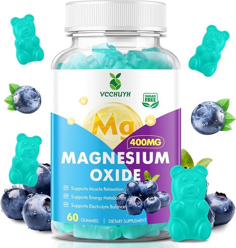 أكسيد المغنيسيوم Gummies 400mg ، مكمل أكسيد المغنيسيوم الخالي من السكر للبالغين والأطفال ، دعم العضلات وزيادة الطاقة ، غير الكائنات المعدلة وراثيًا ، نكهة التوت 60 in Kuwait