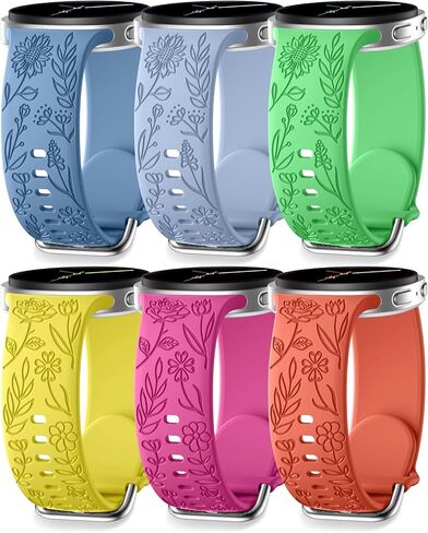 SNBLK Floral Engraved Bands Compatible with Samsung Galaxy Watch 9/8 Band 40mm 44mm/ Watch 8 Classic Band 46mm, 6Pack Flower Soft Silicone Sport Replacement Strap for Samsung Watch Bands Women Men in Saudi Arabia
