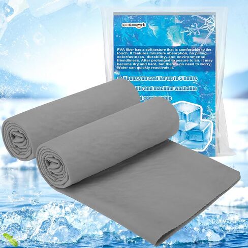 Cosweet PVA Cooling Towels - Quick Chilly Gym Towel Lasts 5 Hours for Neck and Face Hot Weather, Highly Absorbent, UPF 50+ for Outdoor Workout Sports Golf (2Pcs 33.5" x 13", Blue) in Kuwait