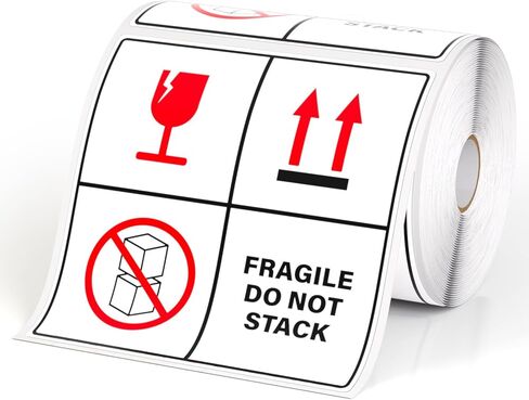 300PCS Fragile Do Not Stack Sticker Roll 4" x 4" Self-Adhesive Vinyl Waterproof This Side Up Sign Fragile Warning Label for Shipping Packing Handling Moving Warehousing in Kuwait