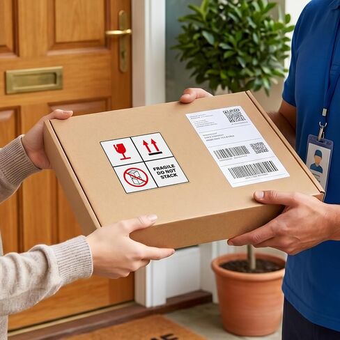 300PCS Fragile Do Not Stack Sticker Roll 4" x 4" Self-Adhesive Vinyl Waterproof This Side Up Sign Fragile Warning Label for Shipping Packing Handling Moving Warehousing in Kuwait