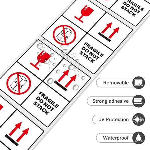 300PCS Fragile Do Not Stack Sticker Roll 4" x 4" Self-Adhesive Vinyl Waterproof This Side Up Sign Fragile Warning Label for Shipping Packing Handling Moving Warehousing in Kuwait