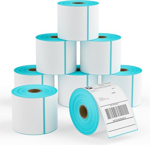 ملصقات حرارية 4×6 (450 صفحة لكل لفة) ملصقات حرارية مباشرة 4×6 مع ثقوب، ملصقات شحن لاصقة دائمة، مصممة للطابعة الحرارية، باللون الأبيض. in Kuwait