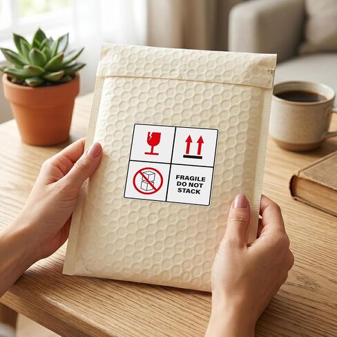 300PCS Fragile Do Not Stack Sticker Roll 4" x 4" Self-Adhesive Vinyl Waterproof This Side Up Sign Fragile Warning Label for Shipping Packing Handling Moving Warehousing in Kuwait