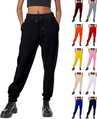 Womens Joggers with Pockets Casual Drawstring Baggy Tapered Petite Sweatpants Athletic Gym Workout Sweat Pants in Kuwait