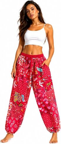 LimraCreation® Women's Boho Harem Pants Floral Patchwork Elastic Waist Drawstring Yoga Lounge Trousers in Saudi Arabia