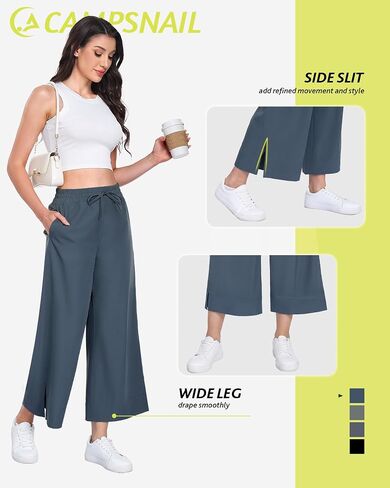 CAMPSNAIL Wide Leg Pants Women - 25"/29" Casual Summer Capri Yoga Pants Lightweight Sweatpants for Travel Business Work in Kuwait