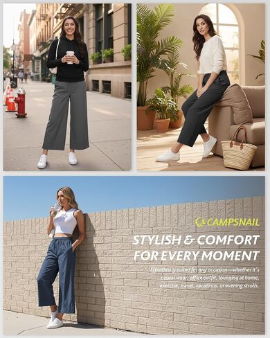 CAMPSNAIL Wide Leg Pants Women - 25"/29" Casual Summer Capri Yoga Pants Lightweight Sweatpants for Travel Business Work in Kuwait