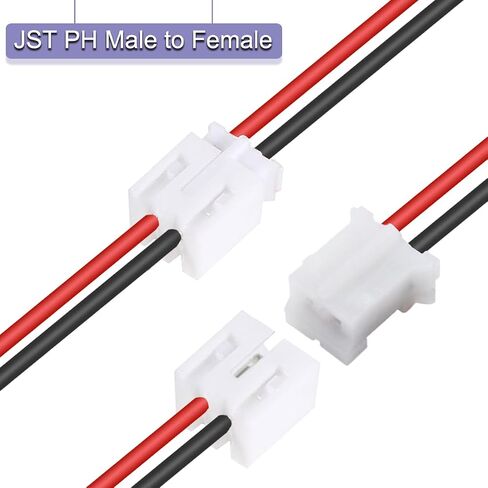 40 Pcs JST 2.0 PH 2 Pin Male Connector with 10cm Cable and Female Micro JST PH 2.0mm 2 Pin Connector Plug for Aircraft Quadcopter Boat Car Toy PCB Control Panels in Kuwait