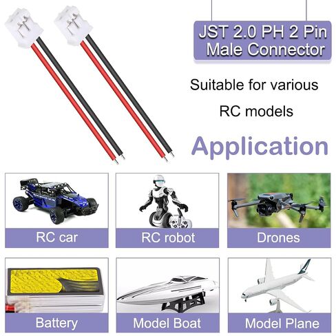 40 Pcs JST 2.0 PH 2 Pin Male Connector with 10cm Cable and Female Micro JST PH 2.0mm 2 Pin Connector Plug for Aircraft Quadcopter Boat Car Toy PCB Control Panels in Kuwait