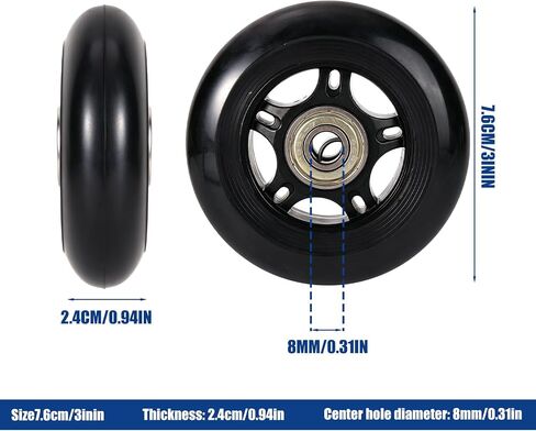 Penitue 76mm x 24mm Caster Wheels, PU & High Carbon Steel Scooter Wheel Repair Replacement Part for Razor RipStik Ripsurf Ripster FlashRider 360 RipRider PowerRider Caster Trike in Kuwait